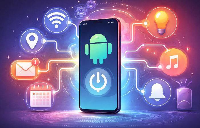 abstract workflow diagram illustrating automated processes