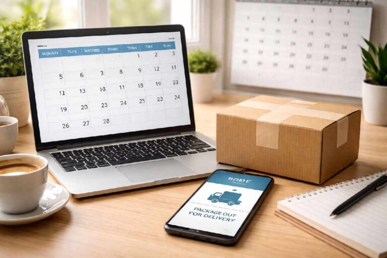 calendar and package representing business day shipping timeline