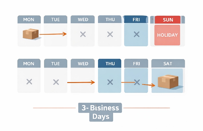 calendar visual showing how business days are counted