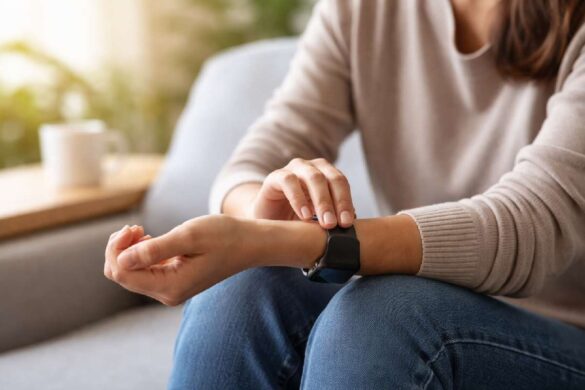 Person checking wrist pulse to measure heart rate