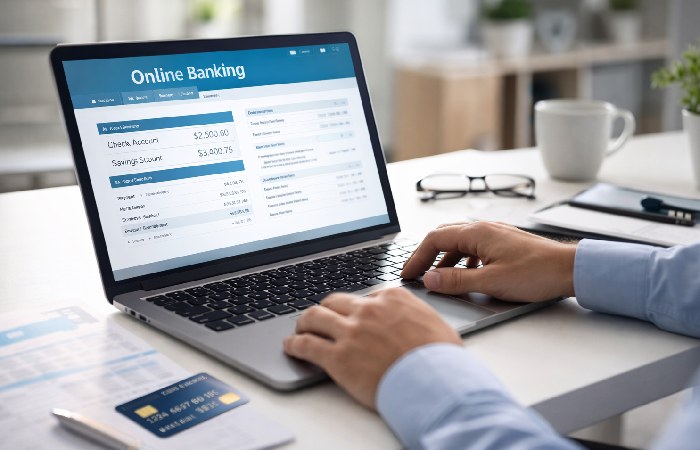 person using online banking during a business day