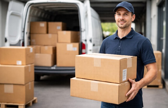 delivery worker handling parcels for weekday shipping