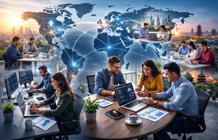 global remote teams collaborating across different regions