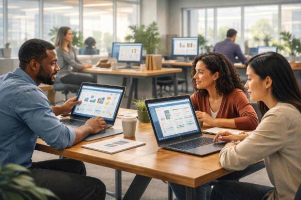 team using a knowledge management system to share information