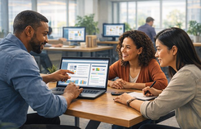 team collaborating using shared knowledge resources