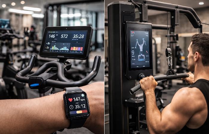 smart gym equipment with wearable fitness tracking integration