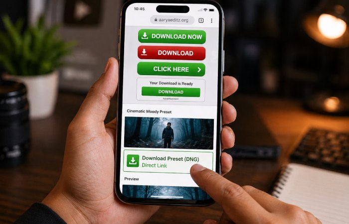 User identifying the correct download link on AaryaEditz.org