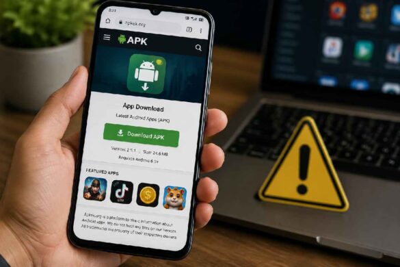 Smartphone showing APK download page from third-party site