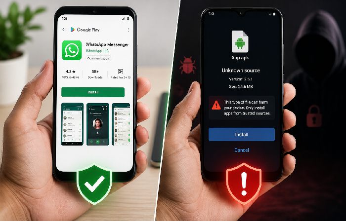 Comparison between official app install and unknown APK source