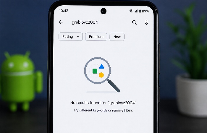  Google Play Store search showing no results for unknown app