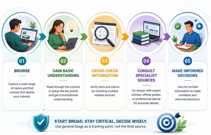 Steps to evaluate information from general blogs to expert sources