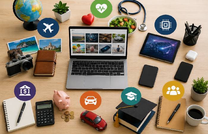 Different categories like finance health travel and technology