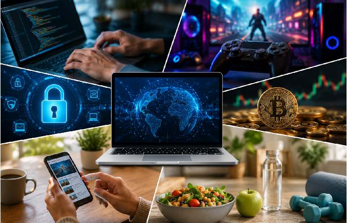 mix of technology gaming and lifestyle visuals representing content topics