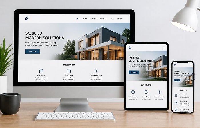 responsive website displayed on desktop tablet and mobile devices