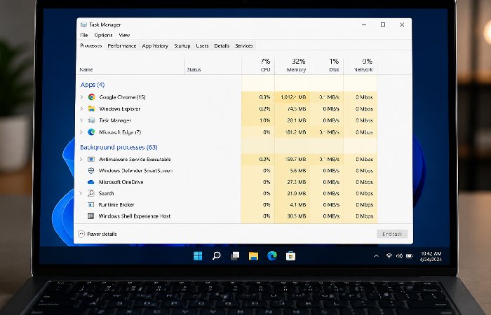 windows task manager showing running processes